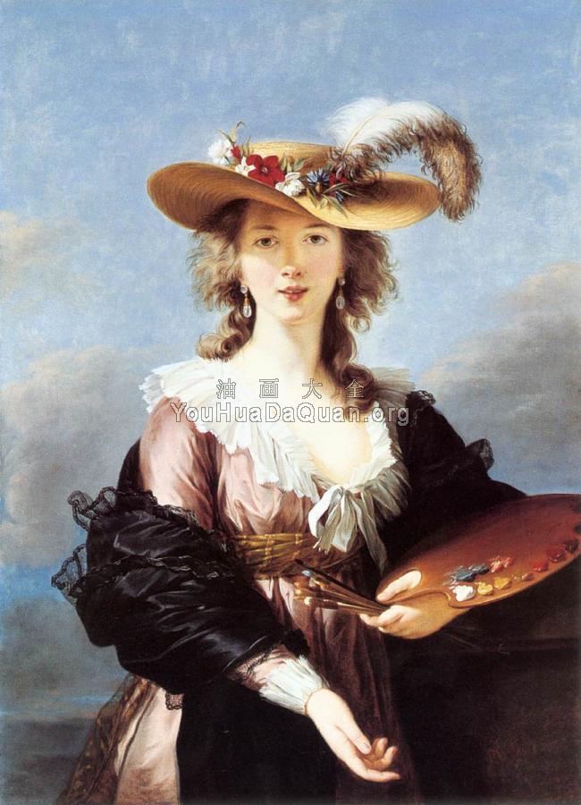 Self-Portrait in a Straw Hat - 路易斯伊·丽莎白·维热·勒·布伦